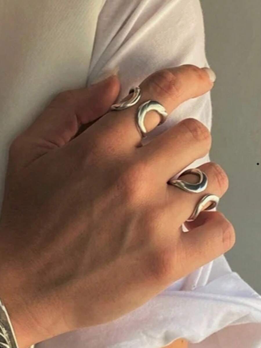 Anel de arame punk unissex, anel aberto com fios irregulares empilháveis, anel exclusivo de arte moderna, anel ondulado minimalista ajustável, para mulheres e homens (sem caixa)