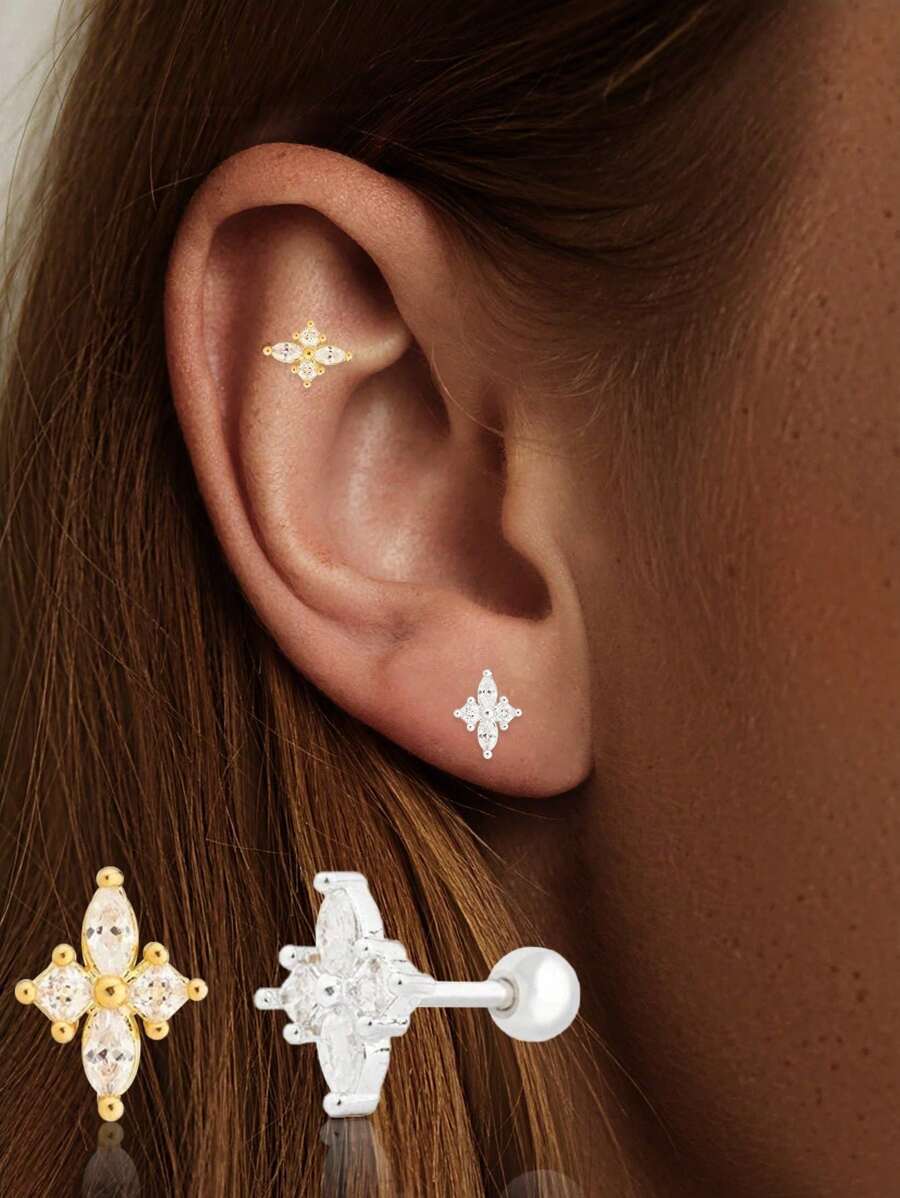 Un único pendiente de una pieza de pendientes de plata de ley 925 con tornillo, pendientes de cartílago, pendientes de perforación del hueso de la oreja, pendientes de un único perno, joyería regalo para mujeres, pendientes de botón de plata