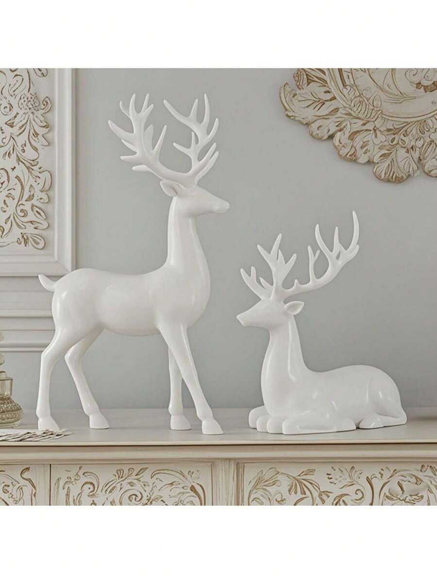 6 Styles White Resin Deer Sculpture Set, Elegant Deer Statue, Holiday Reindeer Carving, Suitable For Home Decor, Living Room, Bedroom, Office