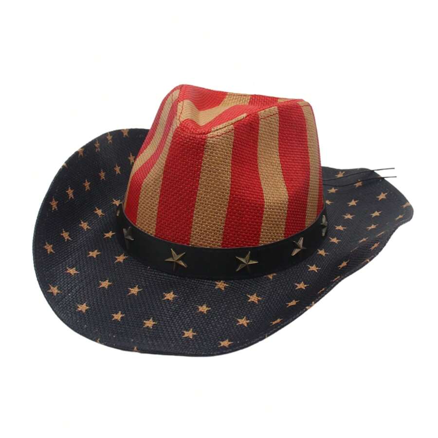 JEWELRYWE American Flag Jazz Hat, Curved Brim, Vintage Equestrian Riding Bowler Hat, Men's And Women's Cowboy Hat