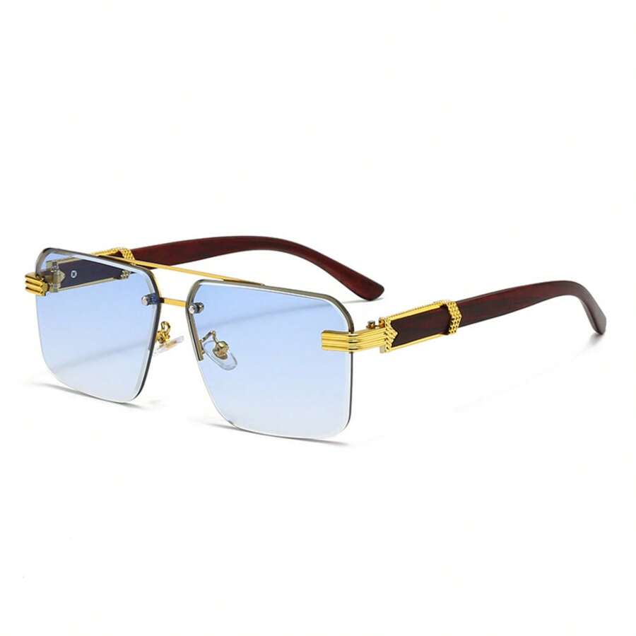 Retro Frameless Fashion Glasses For Women – Classic Wood Grain Glasses For Men, Cool Concave Decorative Glasses