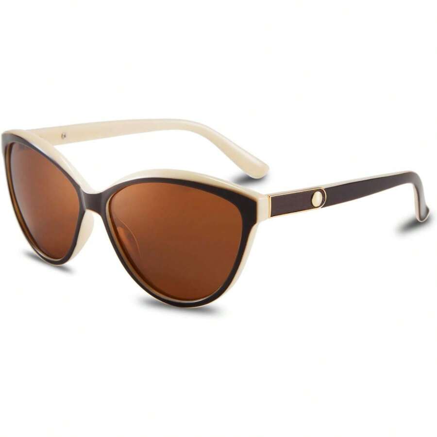 Women's Luxury Cat Eye Polarized Fashionable Glasses With Elegant Protection, Gradient Brown Lenses, Shiny Black Frame, Perfect For Driving And Fishing
