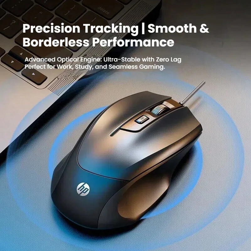 HP M150 USB-Maus mit Kabel, ultraleises Design, Doppelfunktion für Business und Gaming, ergonomisches, rutschfestes Rad, Computer-Notebook, Büro- und Heimperipheriegeräte, schwarz, Audioversion