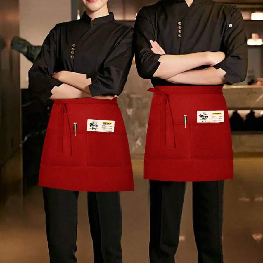 1 Stück Taillenschürze, Gastronomie-Schürze für Frauen Küchenkluft, Kellnerin Kurze Schürze mit großer Tasche, Unisex