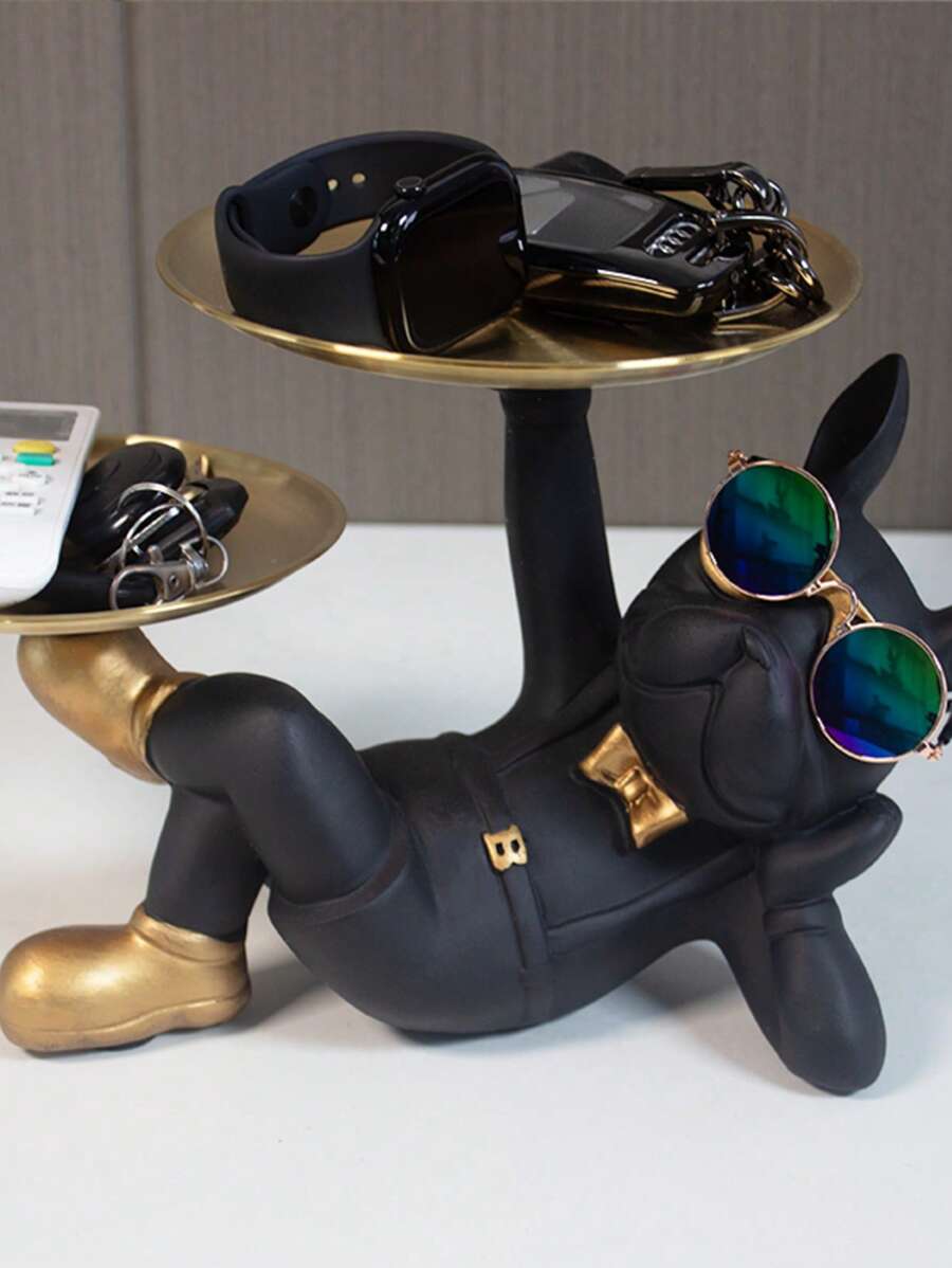 2 Styles Of Figurine Ornaments, French Bulldog Gift Key Holder Tray, Candy Dish, Home Decor Resin, Butler Statue Key Bowl For Entryway, Desk, Dining Table, Office Accessory Tray