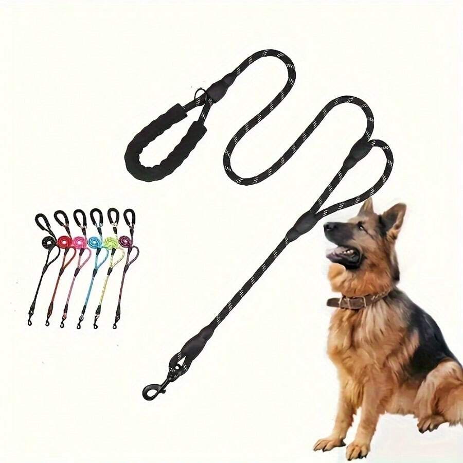 Ergonomic Dual-Handle Dog Leash With Night Visibility - Comfortable Grip And Durable For Large/Medium Dogs, Ideal For Training And Safety