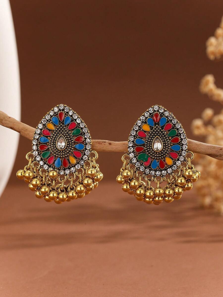 FANYINAN 1 par de brincos de liga de zinco com pingente de diamante incrustado, brincos retrô femininos, brincos da moda para mulheres, estilo boêmio, adequados para o dia a dia e feriados