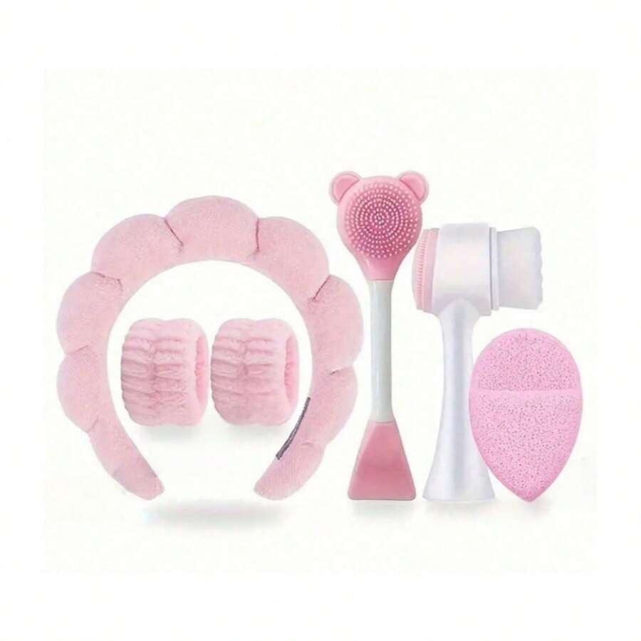 Conjunto de 5 faixas de cabeça para lavar o rosto, esponja para maquiagem, cuidados com a pele, faixa de cabeça de tecido felpudo, bolha macia, faixa de cabelo para mulheres e meninas, acolchoada e antiderrapante, acessório para cabelo grosso, volta às aulas