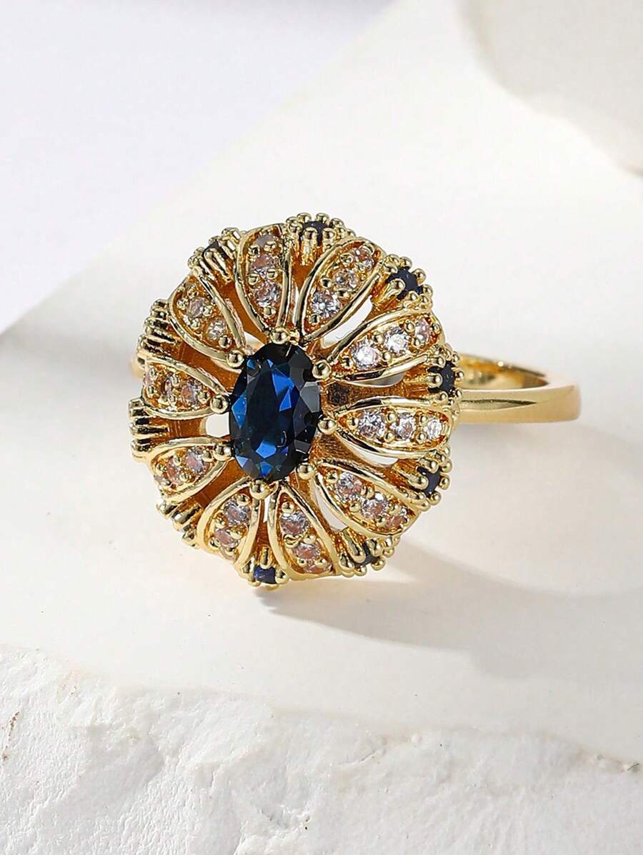 1pc Bohemian Sunflower Ring - Handmade Zirconia Statement Ring, Unique Floral Jewelry For Women/Men, Elegant Stackable Ring, Perfect Daily Wear & Gift