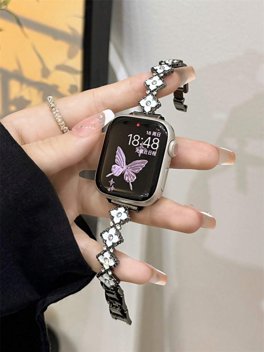 High Quality Four Leaf Flower Stainless Steel Bracelet Link For Apple Watch Band Series 8/7/6/10 40mm 41mm 38mm 42mm 44mm 45mm 46mm Strap