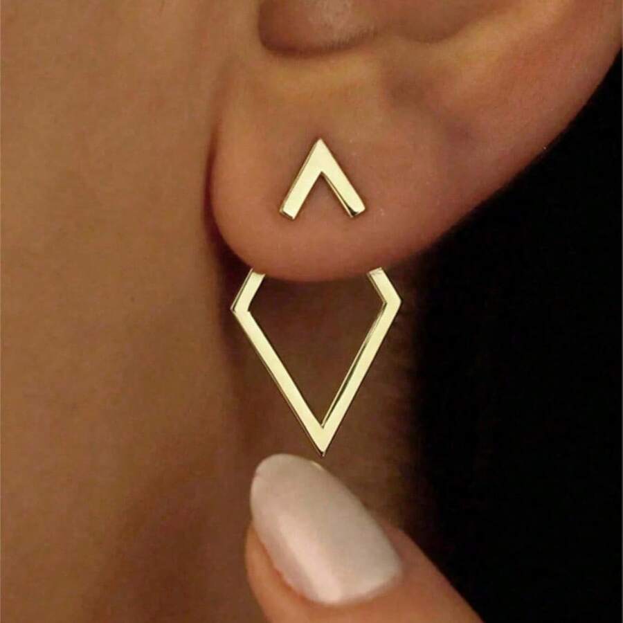 Dainty Minimalist Diamond Shape Earrings – High-Quality Alloy Material With Unique Up-And-Down Triangle Configuration, Subtle Yet Striking Statement, Perfect For Gifting On Graduations, Holidays, Or Just Because, Ideal For Sensitive Ears, Versatile Piece For All Seasons And Occasions