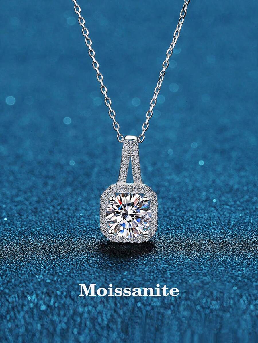 1 Stück Premium Mode 925 Silber 1ct Moissanit Damen Halskette, geeignet für den täglichen Gebrauch von Damen, Sommerfeste, Urlaub, Hochzeitstag, Schmuckgeschenk für Frauen