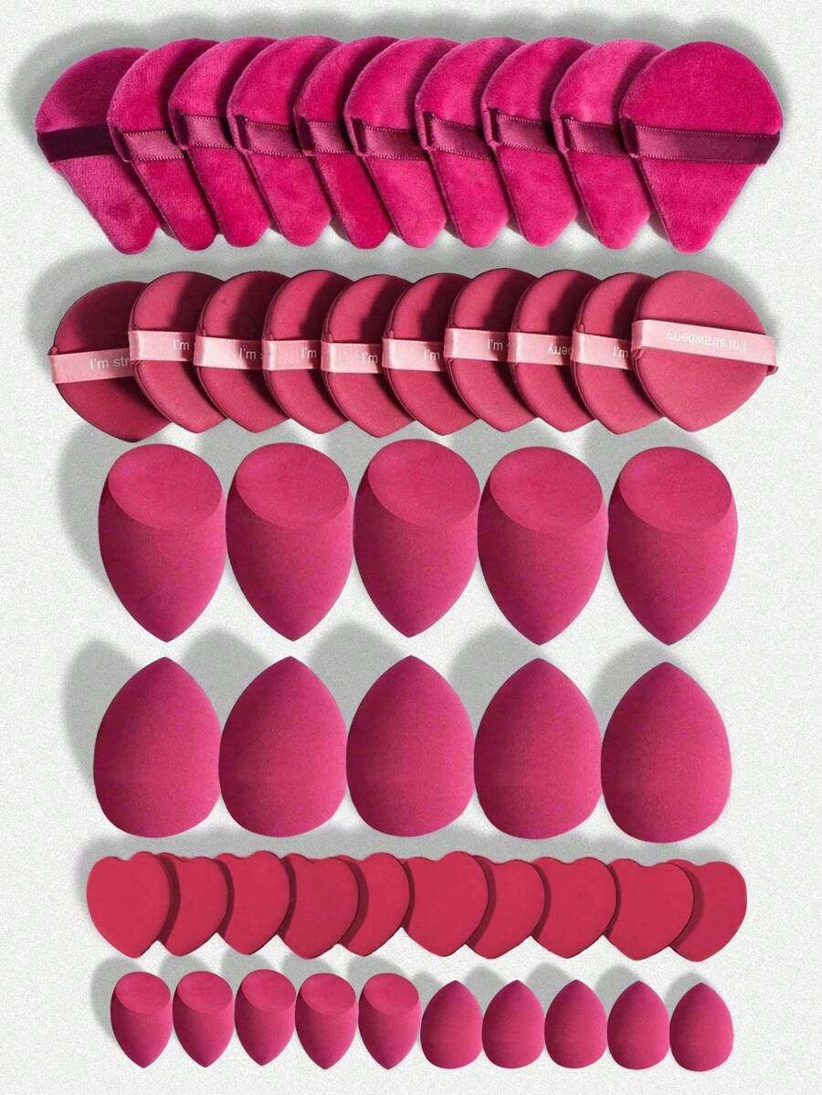 50/40/30/20/10/5pcs Makeup Kit, Including: 10 Pieces Of Liquid Makeup Sponge+10 Pieces Of Mini Liquid Makeup Sponge+10 Pieces Of Triangular Powder Puff For Loose Powder And Makeup Set+10 Pieces Of Air Cushion Powder Puff For Facial Makeup+10 Pieces Of Mini Air Cushion Powder Puff For Facial Concealer Makeup Cream And Foundation Cream Mixed Beauty Sponge