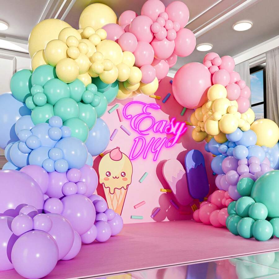 100pcs Assorted Soft Balloons, Rainbow Colors & Sizes - Macaron Balloon Decoration For Birthday Party - Blue, Purple, Yellow, Green, Pink Matte Colorful Supplies For Baby Shower, Spring, Candy, Easter, Unicorn