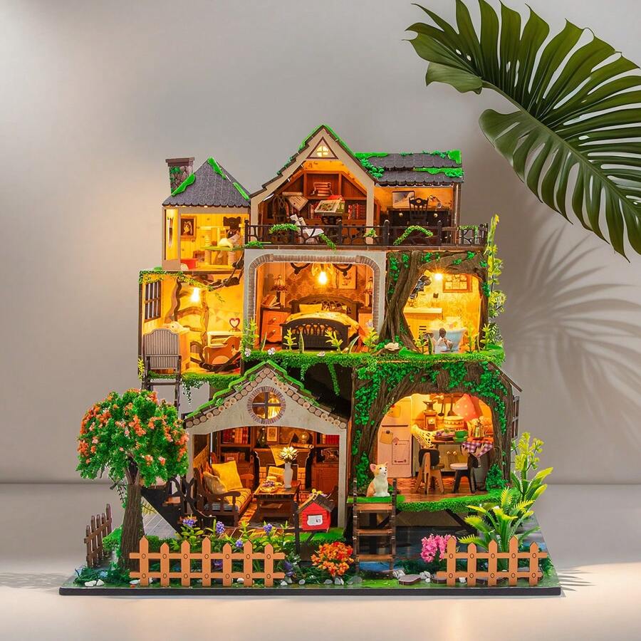 Modèle d'assemblage de villa de la forêt des fées, micro-kit artisanal DIY, décoration de chambre, artisanat en bois, cadeau d'anniversaire