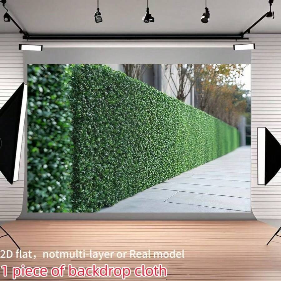 1pc 2D Artificial Greenery Hedge Backdrop With Trees & Concrete Pathway Backdrop Cloth - Realistic Fabric For Birthday Parties, Outdoor Celebrations, Festivals - No Electricity Needed, Easy Setup, Party Decoration, Natural Appearance, Decoration,2D Flat,Notmulti-Layer Or Real Model