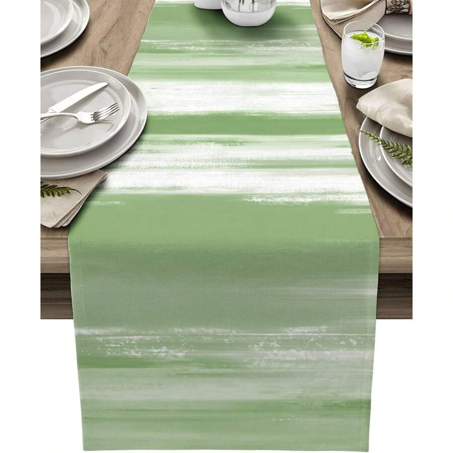 Green Dining Table Table Flag, Abstract Art Coffee Table Runner Dresser Scarf Decoration, Farmhouse Table Flag Decoration Wedding Party Holiday Dinner