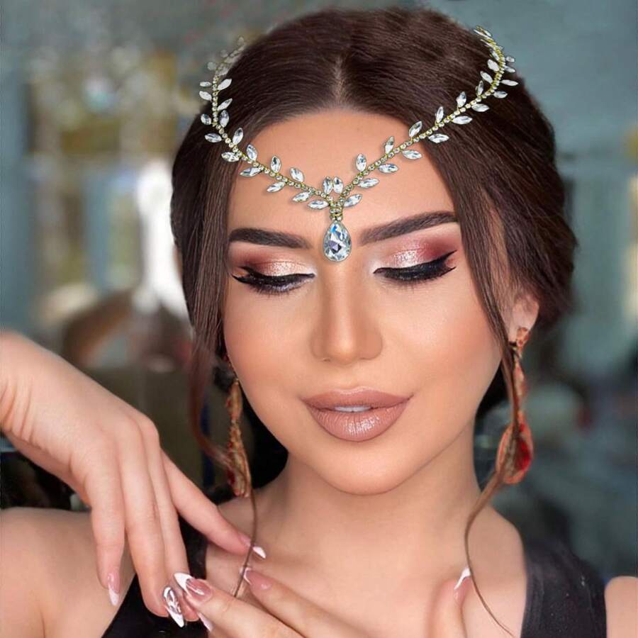 1pc Women's Silver Simple Bridal Headband, Handmade Crystal Rhinestone Hair Chain Headpiece, Wedding/Party/Daily Wear