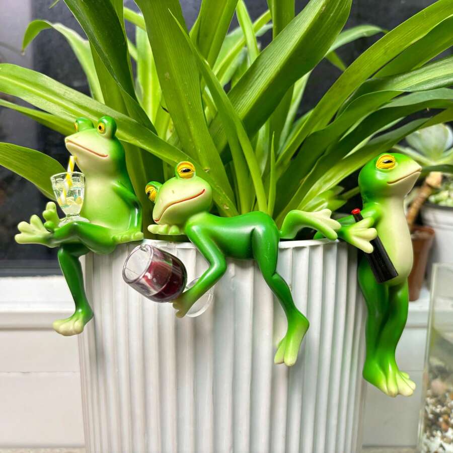 Ornamento de resina de rana encantador, adecuado para decorar macetas, peceras, jardines, balcones, regalos de Acción de Gracias, Pascua, Halloween, regalos de Navidad, figuras para jardín interior | Decoraciones divertidas