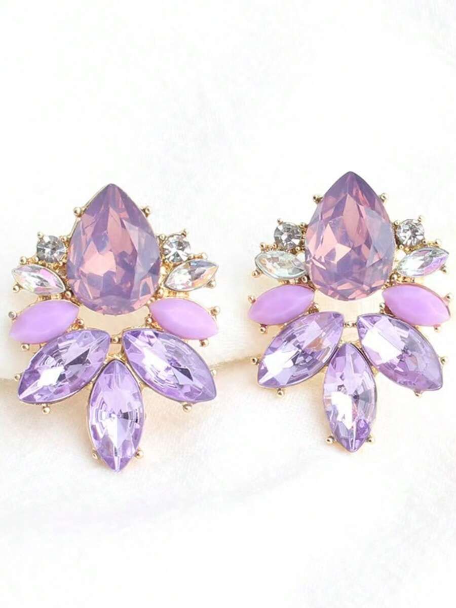 1 par de aretes con diseño de lágrima de color púrpura, adecuados para uso diario