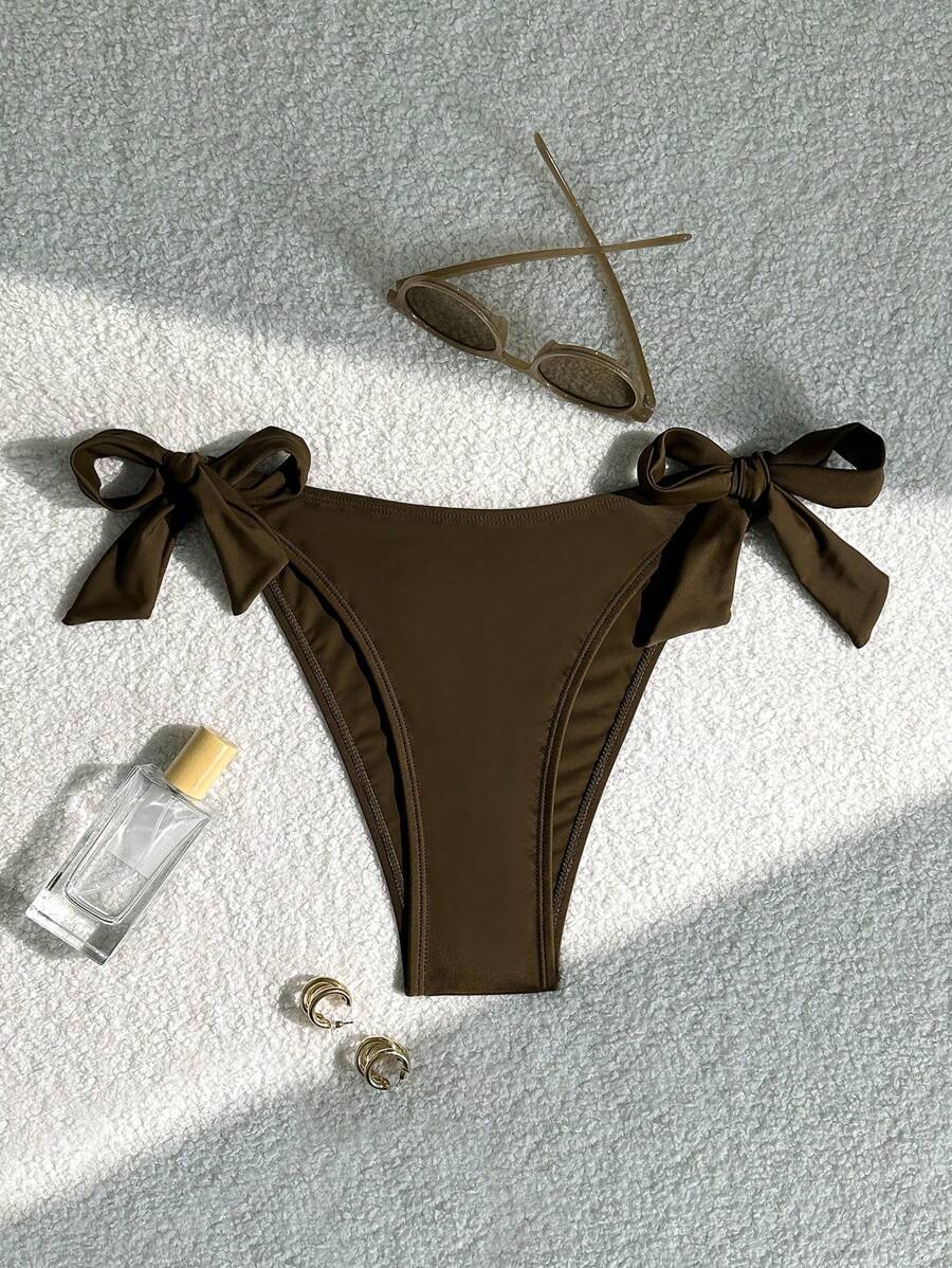1pc Black Basic Tie Side Festival Music Event Graduation 4th Of July Valentine's Day Fashion Bikini Bottom