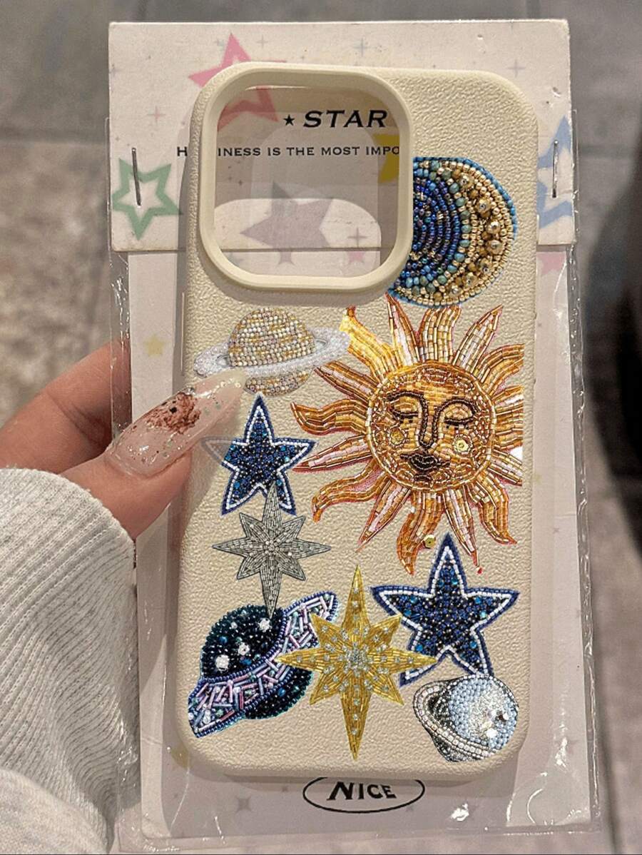1 pièce Étui de protection pour téléphone doux, antichute et antidérapant avec motif brillant soleil et étoiles de l'univers, compatible avec Apple et autres téléphones
