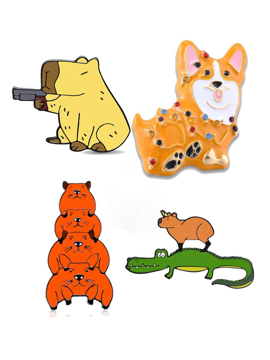 Cartoon Animal Enamel Brooch Pin Inlaid Crystal Lapel Backpack Badge Accessories Jewelry Gift Men Women Pet Lovers