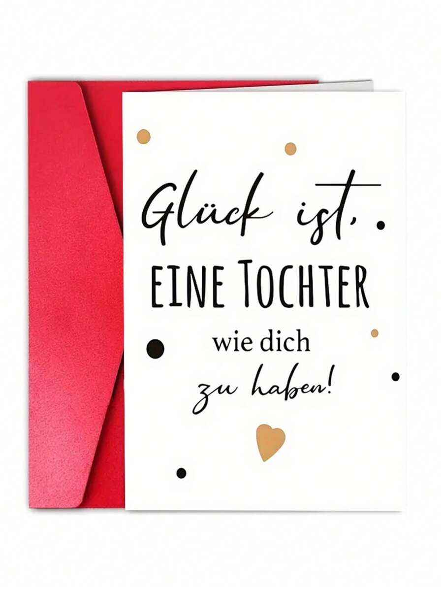 1Pc German Daughter Birthday Card With Envelope - "Luck Is Having A Daughter Like You" Heartfelt Greeting Card, Elegant Golden Polka Dot Design For Birthdays & Holidays, Premium Quality Sentimental Gift For Mothers, Daughter Gifts School Supplies,Back To School