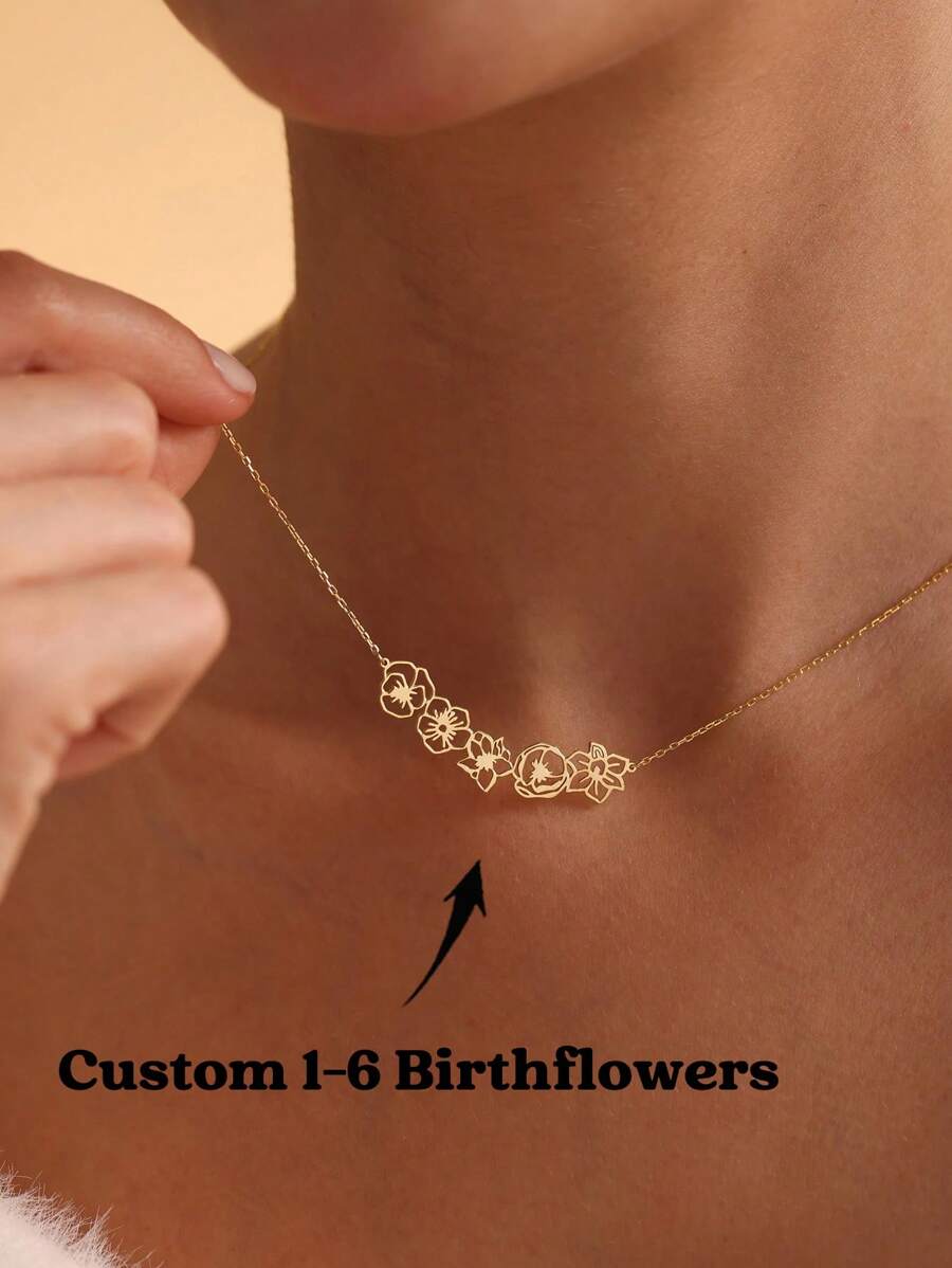 Custom 1-6 Dainty Birth Flowers Necklace, Birth Flower Bouquet Necklace, Grandma Gift, Birth Flower Jewelry, Birth Flower Family Gift, Mother's Day Gifts