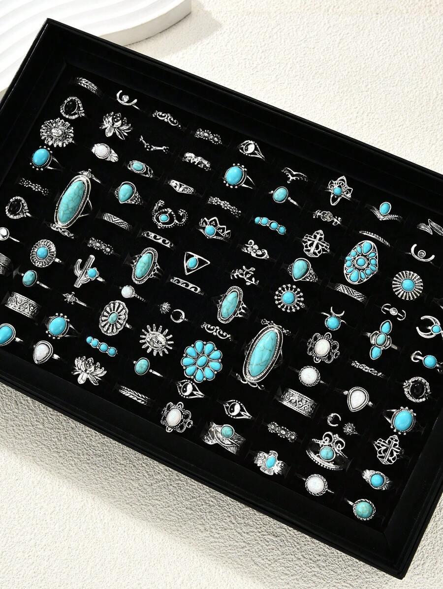 40pcs/8pcs Gothic Style Mixed Rings Set, Artificial Gemstones, Suitable For Vacation, Party, Date, Daily, Holiday, Family, Friends, Gift(No Box)