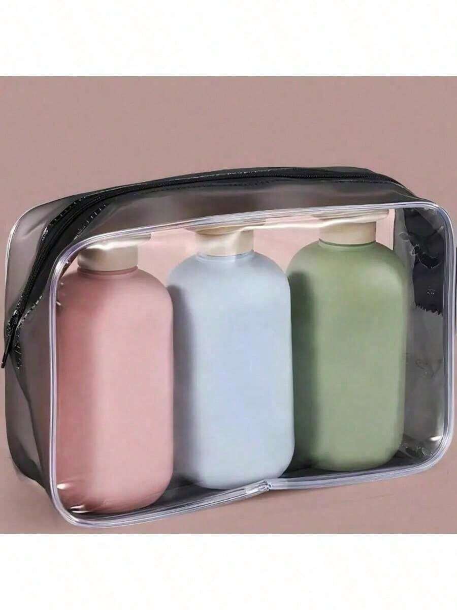 1set/3pcs Leak-Proof Travel Bottle Set - Refillable Shampoo, Conditioner, Lotion And Soap Container With Portable Storage Bag For Cosmetics And Beauty Products Back To School