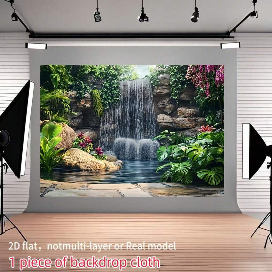 1 Stück Üppiger Garten Wasserfall Hintergrund Tuch - Lebendige Naturszene mit herabstürzenden Wasserfällen & üppigem Grün, Büro- & Outdoor-Dekoration, ohne Strom, perfekt für Partys & Geschenke, Wandbehang & ästhetische Raumverbesserung, Gartendekoration, 2D flach, keine mehrschichtigen oder echten Modelle