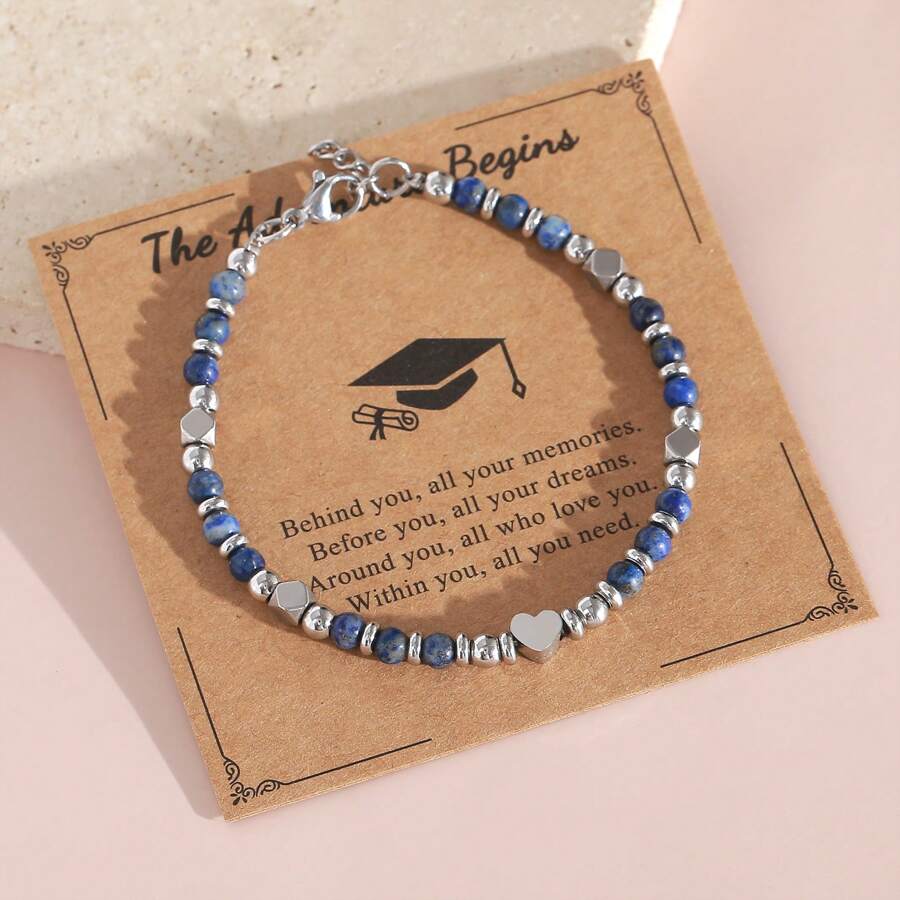 1 pièce Bracelet perles en pierre naturelle Améthyste rose zébré de style bohème 4mm, bracelet en acier inoxydable avec carte de graduation, convient pour un port quotidien et comme cadeau de remise des diplômes