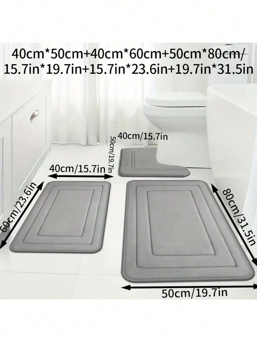 3pcs Memory Foam Super Absorbent Bath Mat Set, Non-Slip Bathroom Mats, Ultra Soft Plush Bath Rugs, For Bathtub, Shower, Bathroom Accessories, Bathroom Decor, Home Decor