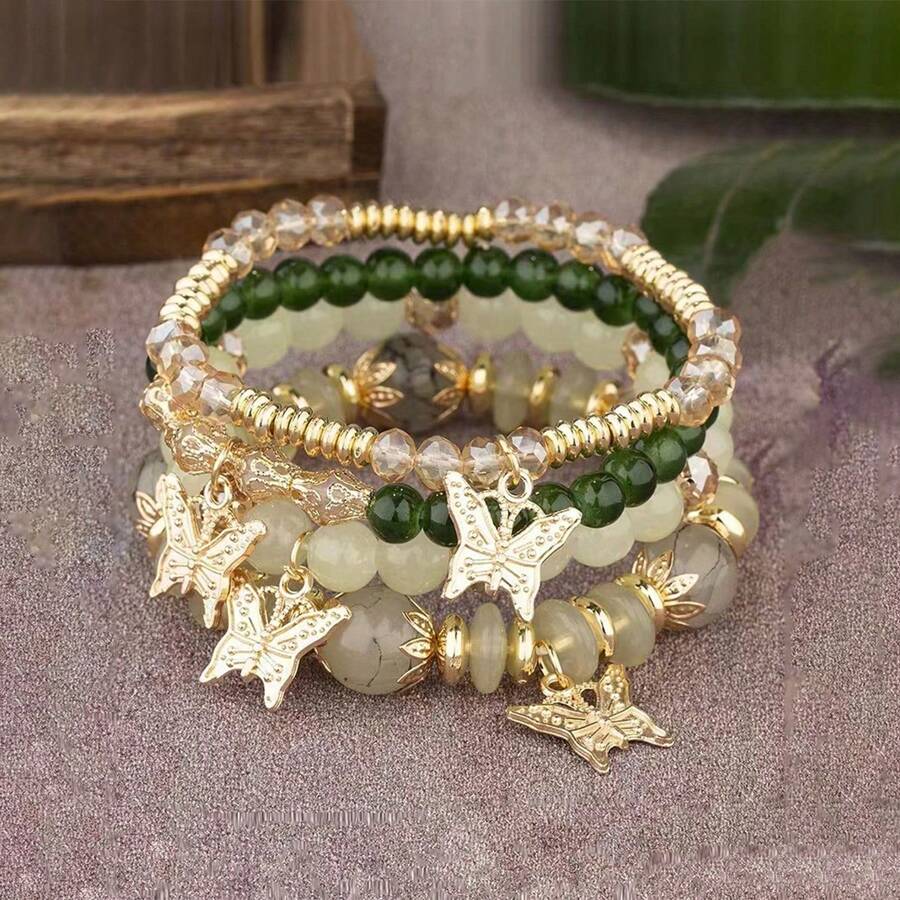 4 piezas Pulseras estilo bohemio con mariposas, joyería versátil y sencilla de uso diario unisex