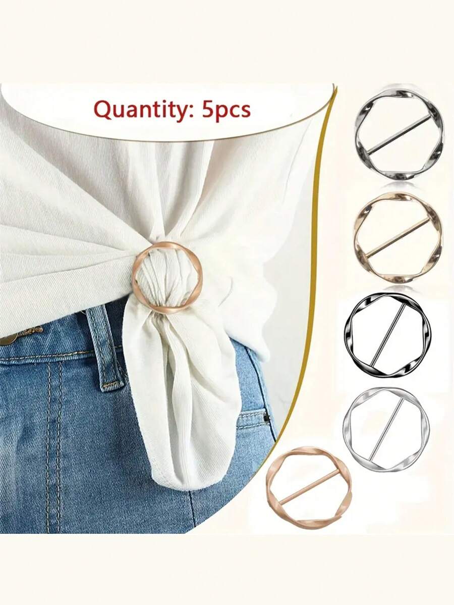 5pcs Multifunctional Alloy Buckle Set Metal Scarf Ring Clip T-Shirt Clip, Multi-Purpose Full Match, Easy Knotting And Waist-Tightening Accessories, Shortening Crafts, Corner Knots, Belts, Belts And T-Shirt Buckles, T-Shirt Short-Sleeved Shortening Artifact Versatile Clothes Corner Hem Knotting Buckle Spring And Summer Scarf Buckle Belt Buckle Metal Japanese Buckle,