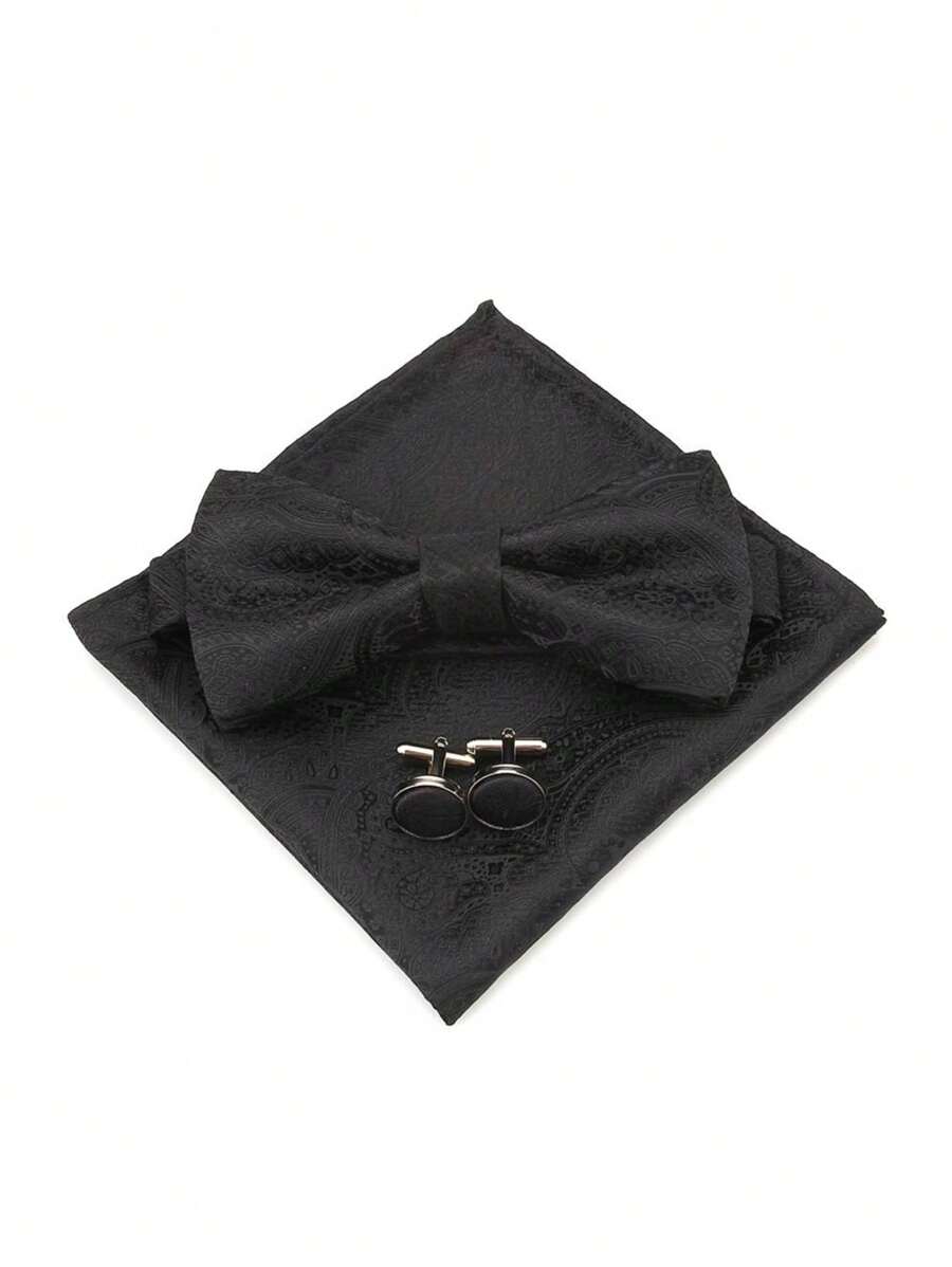 Set de 3 piezas que incluye corbata con estampado retro de cachemira, pañuelo y gemelos, accesorios formales para padrinos de boda y negocios