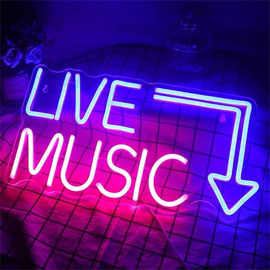 1 Pezzo Insegna al Neon LED per Musica dal Vivo, Insegna al Neon A Lettere, Lampada al Neon, Bar per Birra, Studio Musicale, Decorazione Parete per Camera da Letto, Festa, Luce per Club