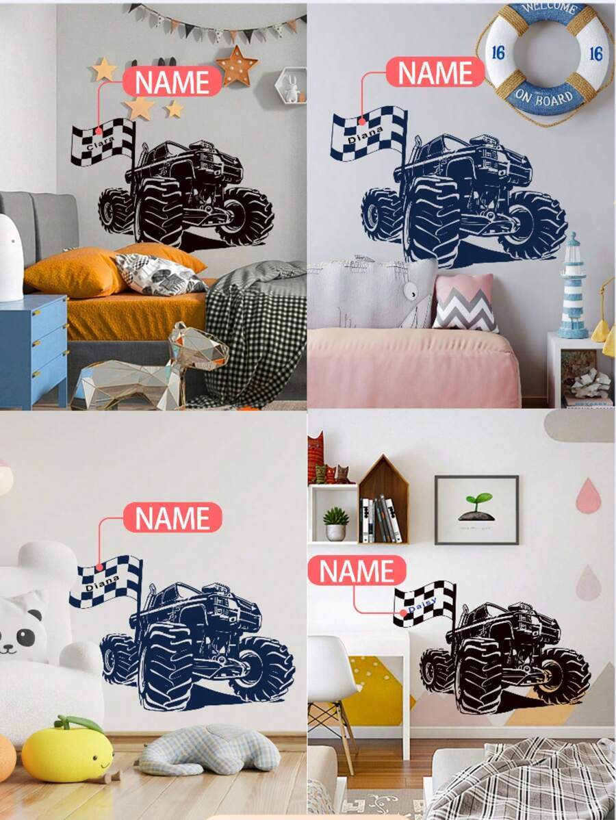 1pc 30*120cm Custom Name Cool Offroad Wallpaper Sticker, Boy Girl Bedroom Decoration, Removable Vehicle Wall Decor