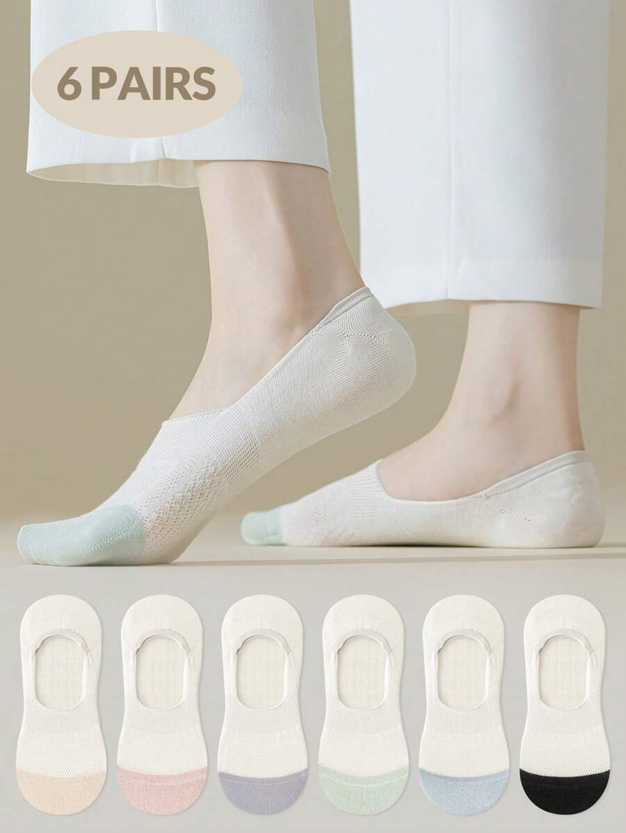 1/3/6 pares de calcetines invisibles de corte bajo para mujer con silicona antideslizante, malla, soporte del arco, para uso casual, deportivo y de verano