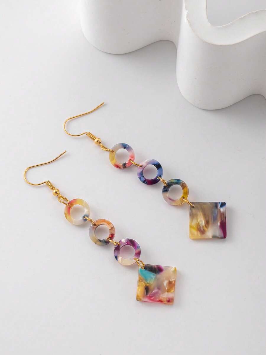 1 Pair Fashionable Gradient Geometric Acrylic Stud Earrings, Suitable For Daily Wear, Festivals, Parties And As Birthday Gifts For Friends