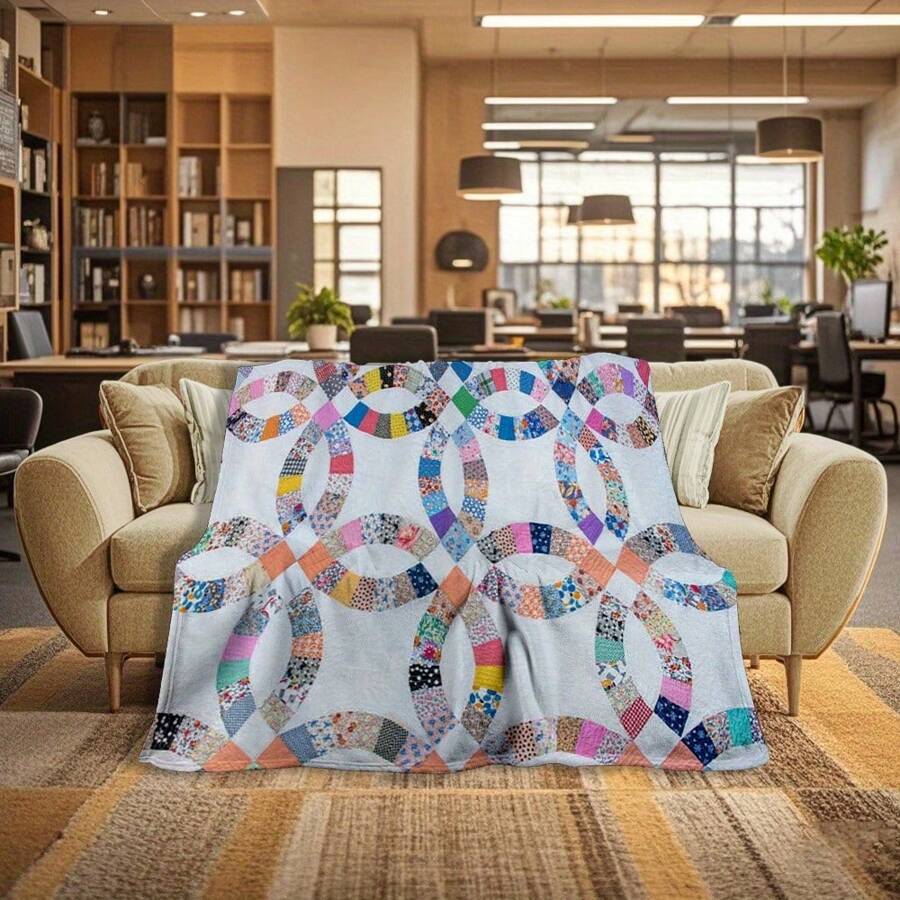 Ultraweiche, warme, leichte Flanelldecke - bunter Retro-Patchwork-Stil - geeignet für alle Jahreszeiten, ideal für Zuhause, Reisen, Camping, Sofa, Bett und Büro-Schlafzimmer Dekoration
