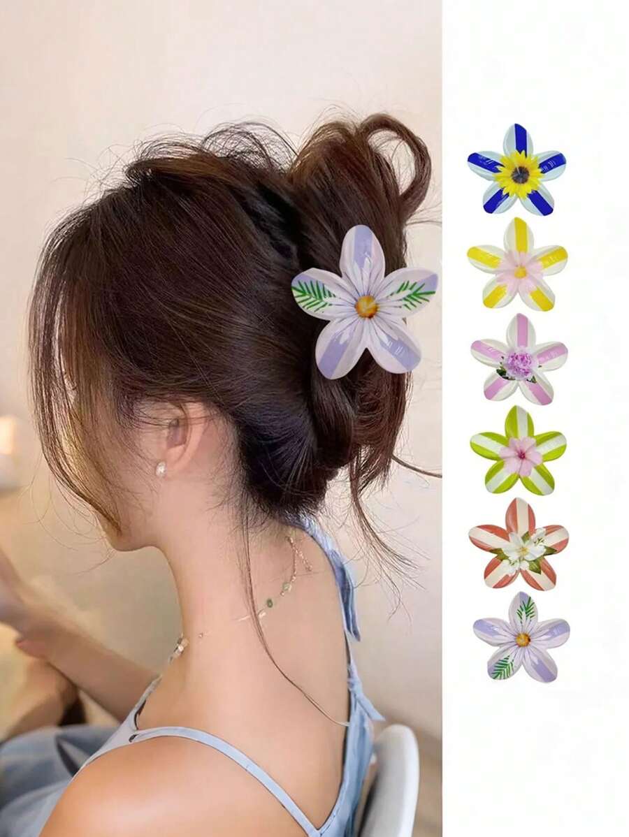 1 pièce/6 pièces Pince à cheveux fleurie colorée, pince à nœud convenant pour la vie quotidienne des femmes, le maquillage, les loisirs, les fêtes, assortir les tenues, les trajets, les accessoires de plage, les vacances, la photographie - Accessoire de coiffure. Choix de cadeau parfait pour l'anniversaire, la remise des diplômes, la saison des mariages, l'anniversaire et toutes les fêtes