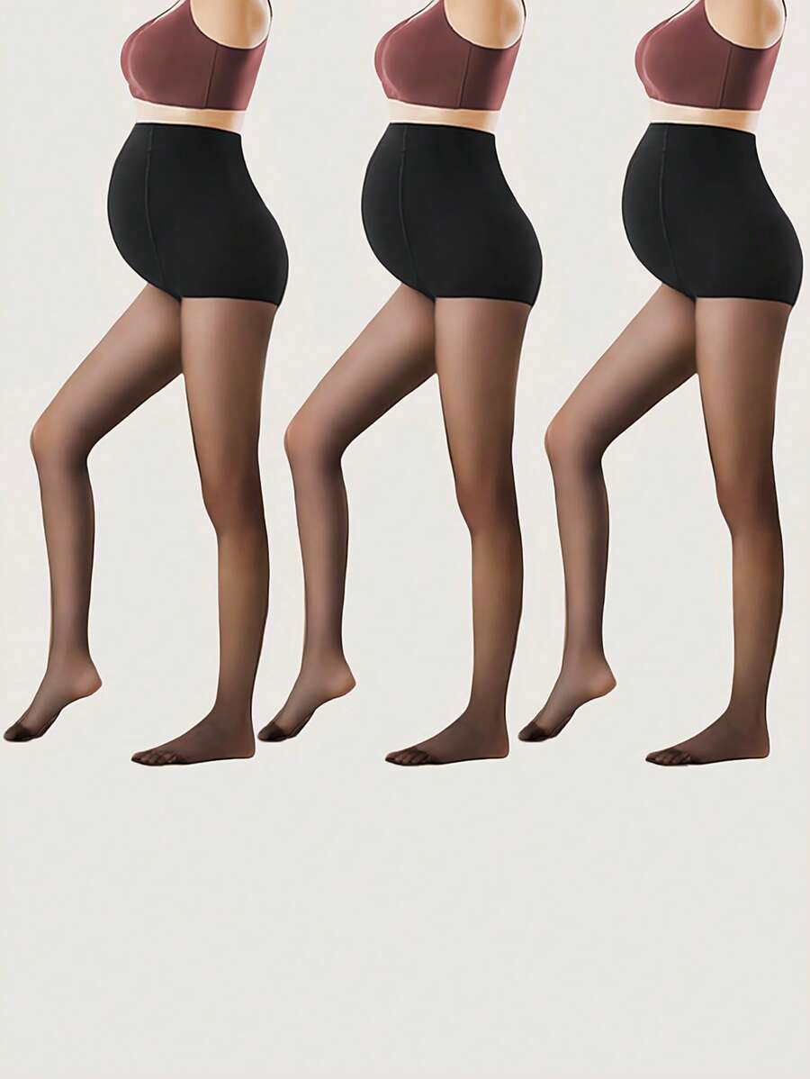 Juego de 3 medias de maternidad negras de estilo de moda sencillo con banda para el vientre, estilo delgado de verano, sin tirantes ajustables, adecuadas para uso diario