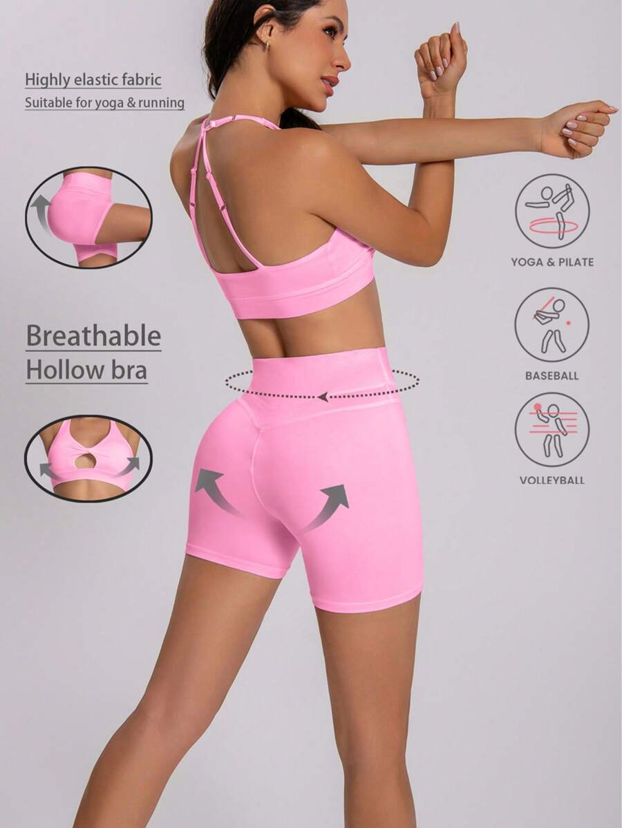 1 Tuta sportiva da donna, di colore unito, alla moda, traspirante, aderente, per primavera/estate, include canotta regolabile e leggings, adatta per tennis, attività all'aperto, casual e golf