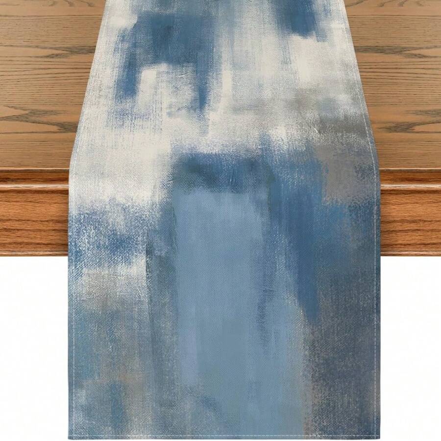 Light Blue Abstract Modern Art Table Flag, Seasonal Summer Farmhouse Style Kitchen Dining Table Decoration Home Party Decoration
