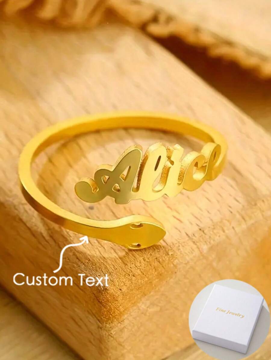 1 personalisierter Namensring, Edelstahl personalisiert, Marke des Sternzeichens Schlange für 2025, moderner offener Paarring, Neujahrgeschenk, Schmuck für Familienfeiertage