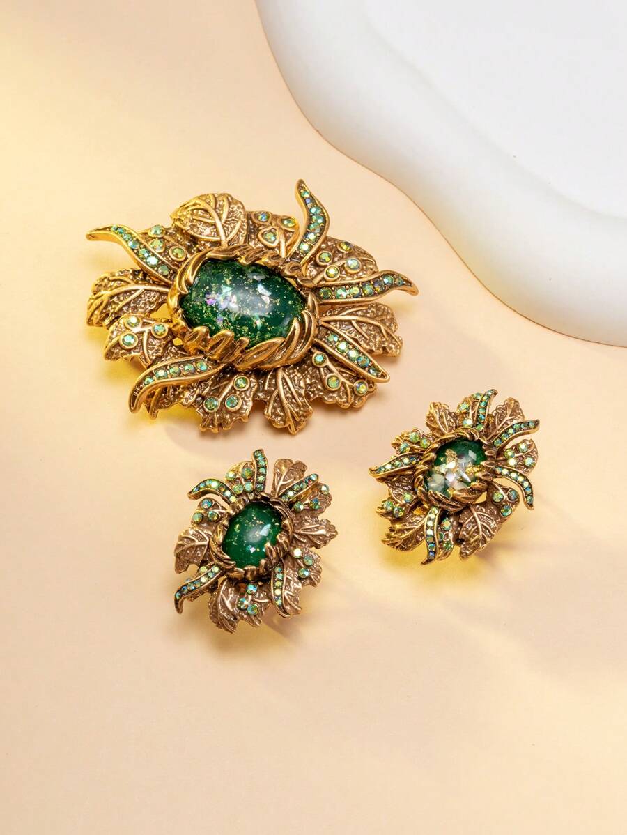 1 Stück Brosche & 1 Paar Ohrringe Set, dieses Schmuckset ist wie ein geschätztes Relikt aus alten Legenden in den geheimnisvollen und luxuriösen Ländern des Nahen Ostens.