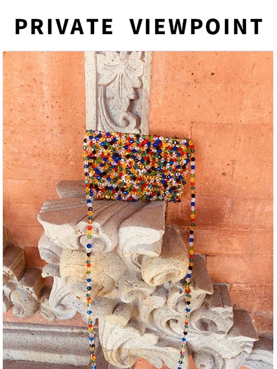 Bolso bandolera diagonal de verano con cuentas de vidrio y acrílico de colores, solo cabe barra de labios y llaves