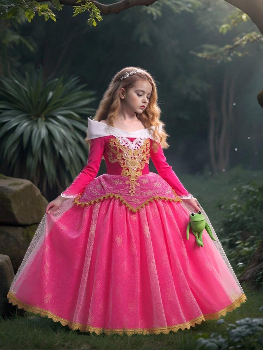 Kleine Mädchen Langarm Prinzessin Kleid, geeignet für Schule, Bühnenauftritte, Partys, Zusammenkünfte, Urlaub, Kopfschmuck nicht enthalten